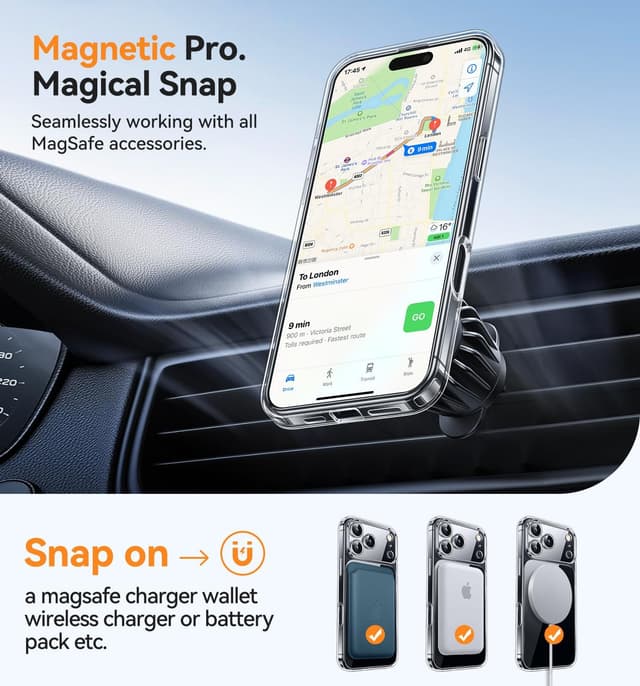 Detalle de CANSHN Magnetic Clear Case for iPhone 17 Pro (Full Camera Protection, MagSafe-compatible)