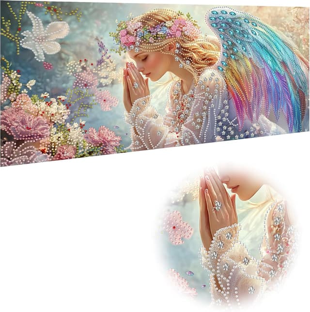 Detalle de Reofrey Spezialform Diamond Painting Erwachsene Groß XXL „Engel“ – Kreuzstich-Optik mit Kristall-Strass, 30x60 cm