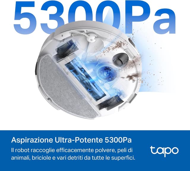Detalle de Tapo RV30 Max (White) robot aspirapolvere lavapavimenti con LiDAR+IMU, 5300Pa e zone No-Go
