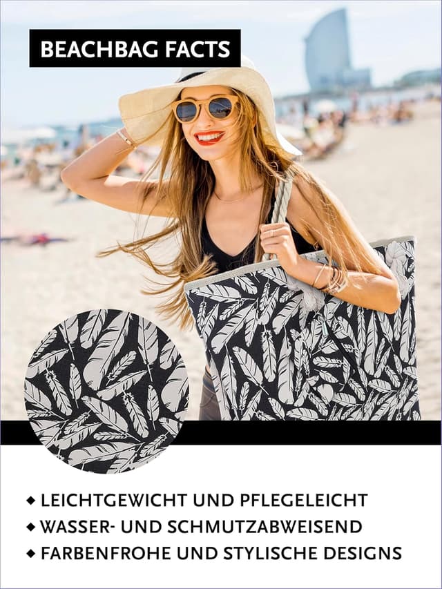 Detalle 2 de DonDon Strandtasche XXL mit Reißverschluss