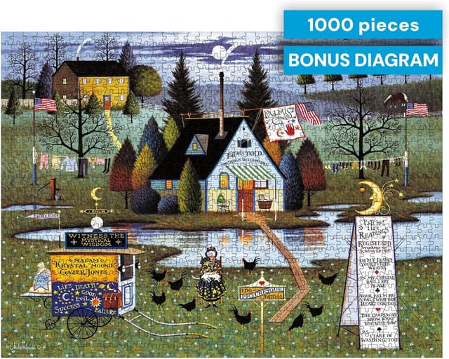 Thumbnail 5 de Buffalo Games Charles Wysocki Know It All 1000-Piece Jigsaw Puzzle (Americana Folk Art) with Poster