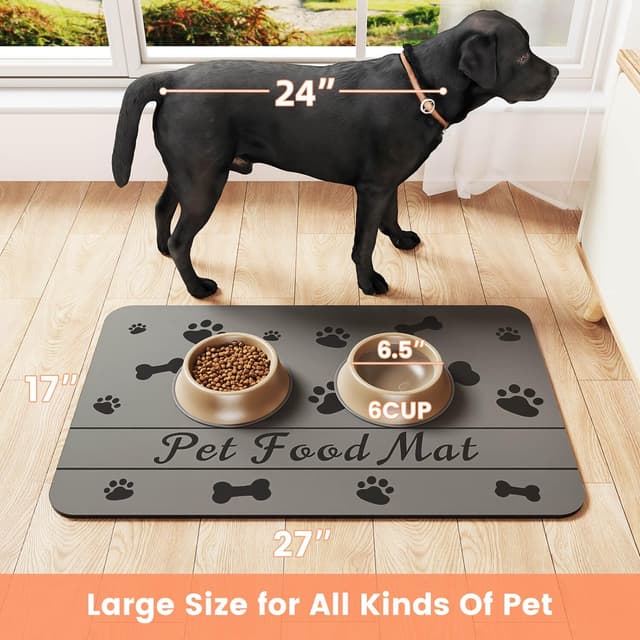 Detalle de DK177 Pet Feeding Mat (20"x12") – Absorbent Placemat with Waterproof Rubber Backing