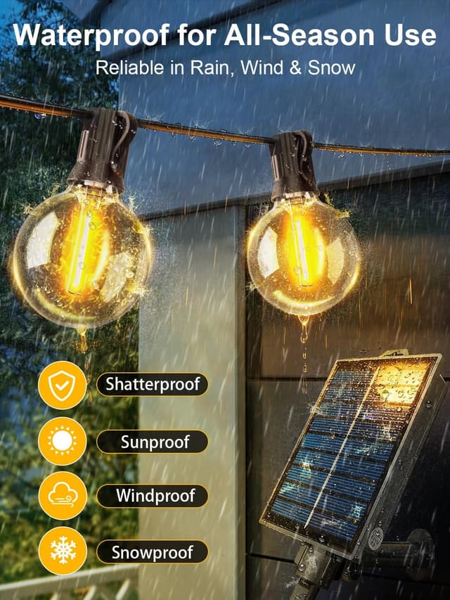 Detalle de Guirlande solaire extérieure ARKOCHIC 15 m avec 20+1 ampoules LED G40, 8 modes et télécommande (IP44)