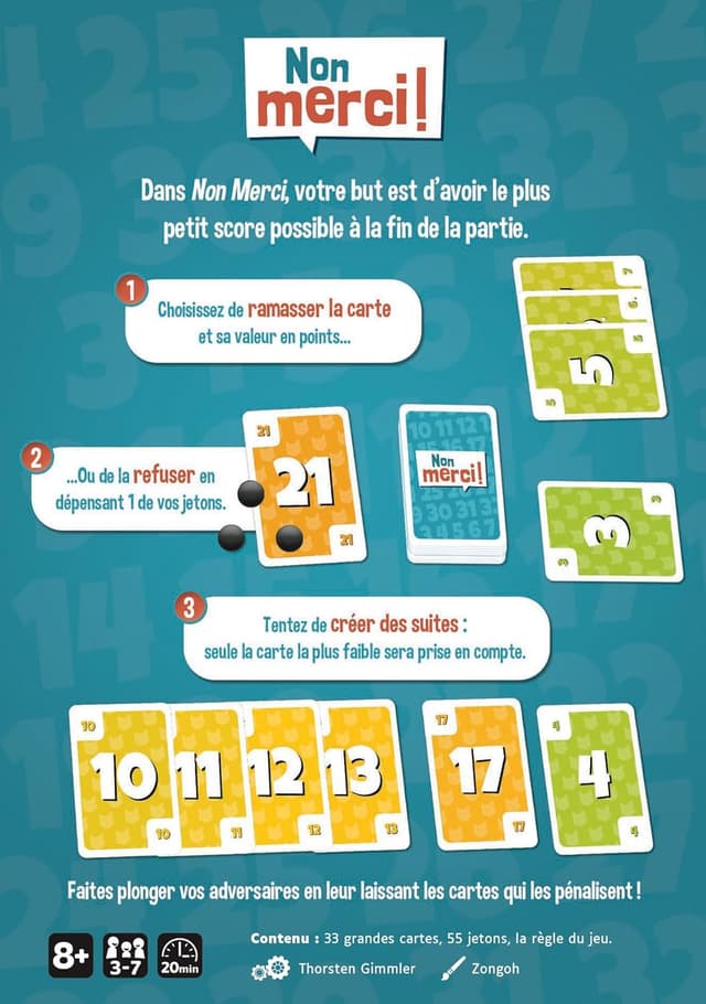 Detalle de Gigamic Non Merci – Accepterez-Vous la carte… ? Jeu de cartes fun et facile pour toute la famille (3 à 7 joueurs, dès 8 ans)