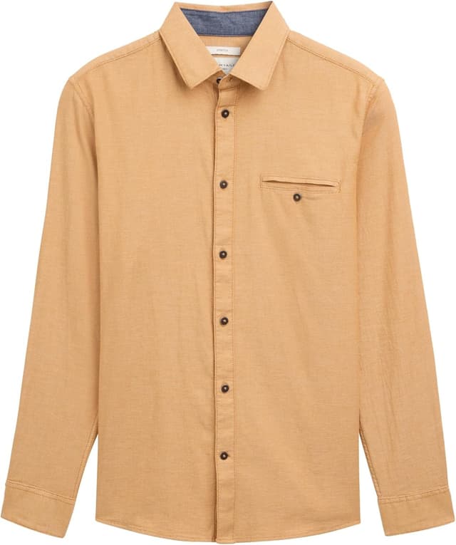 Detalle de TOM TAILOR 1043804 Camicia da uomo in cotone elastico effetto dobby con tasca sul petto