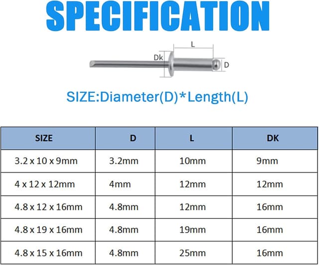 Detalle de BESTYCHAO Aluminium Blindnieten Set 120 Stück