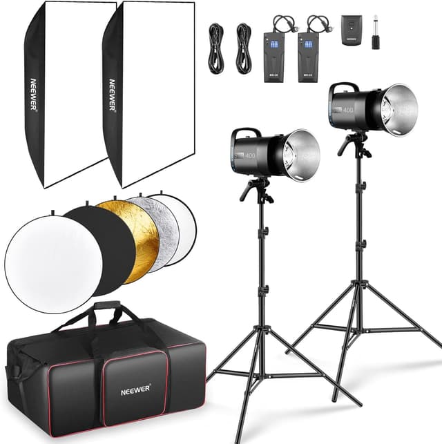 Detalle de NEEWER 800W Studio Monolight Blitzlicht-Set S101 (2er Pack) mit RT-16 Auslöser, 5600K Einstelllampe und Bowens Mount
