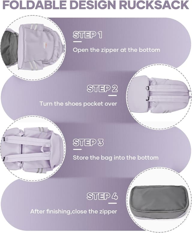 Detalle de SZLX Sportrucksack für Frauen mit Schuhfach & Nassetasche – faltbarer Reise- und Sport-Laptop-Rucksack in Lila