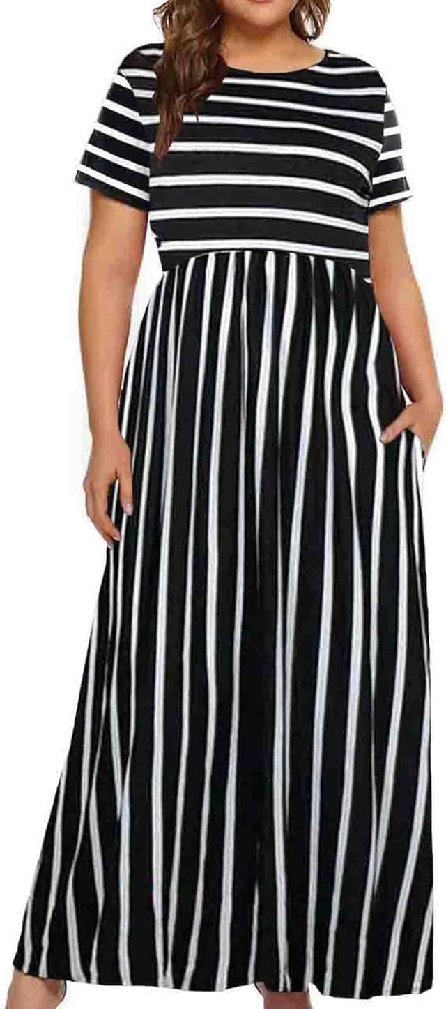 Detalle de Kancystore Women’s Plus Size Short-Sleeve Maxi Dress with Pockets (XL–5X)