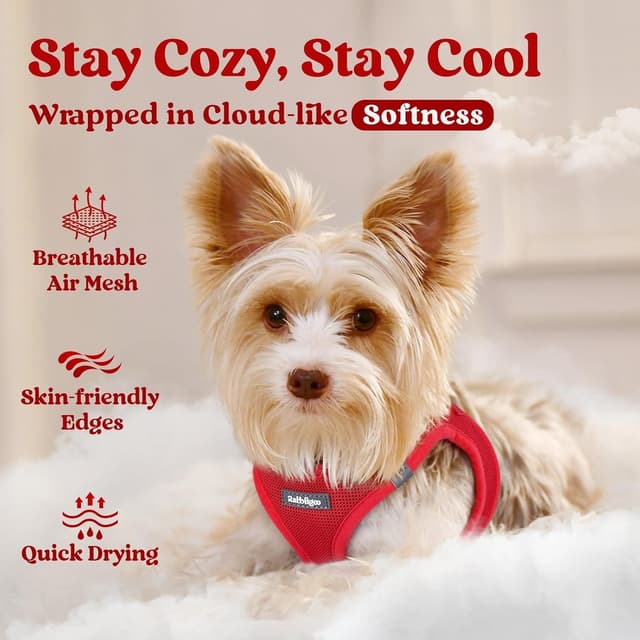 Detalle de Rabbitgoo Dog Harness (Small Dog, Step-in Soft Mesh) Red, Size M