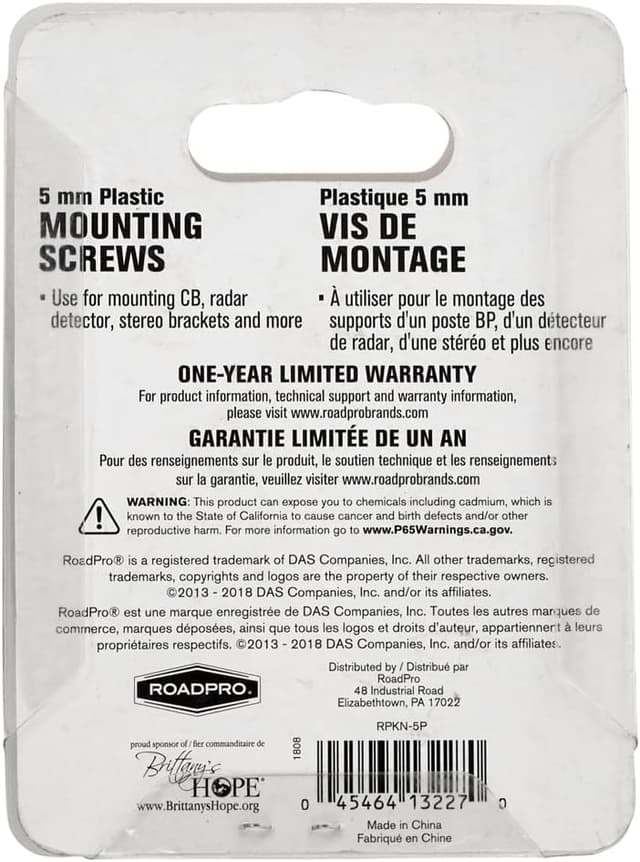 Detalle 2 de RoadPro RPKN-5P 5mm mounting screws for CB, radar, and stereo brackets