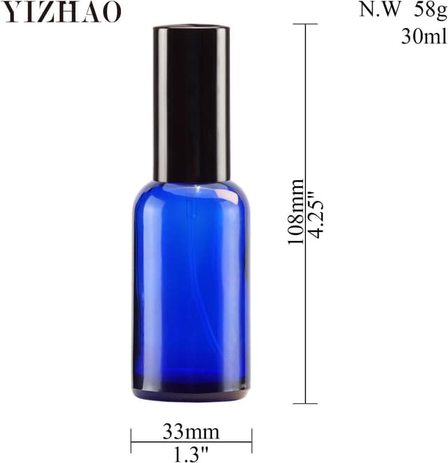 Detalle 2 de YIZHAO set di flaconi spray in vetro da 30 ml blu (6 pezzi) con nebulizzatore e accessori
