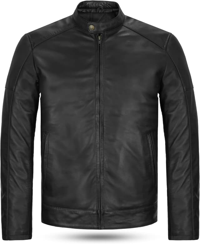 Detalle de Leatherick Herren Premium Nappa Schafsleder Cafe Racer Bikerjacke in Braun/Schwarz