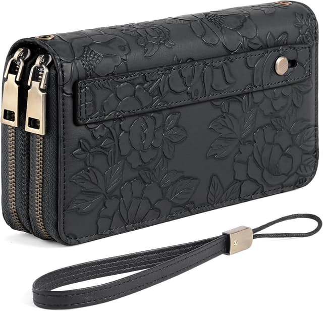 Detalle de GAEKEAO Women’s Double-Zip Phone Clutch Wallet with RFID Blocking Wristlet Strap