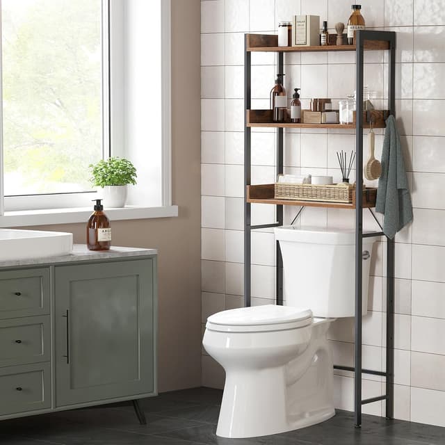 Detalle 2 de VASAGLE BTS002B01 : étagère de toilettes à 3 niveaux style industriel marron rustique et noir