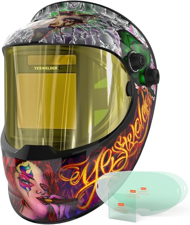 Detalle de YESWELDER LYG-Q800D Auto-Darkening Welding Helmet with Side View (True Color, Solar Powered)