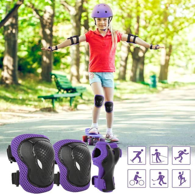 Detalle de ValueTalks Kids Bike Helmet & Pads Set (7pc) – Adjustable skate helmet and knee, elbow & wrist pads for ages 3–9