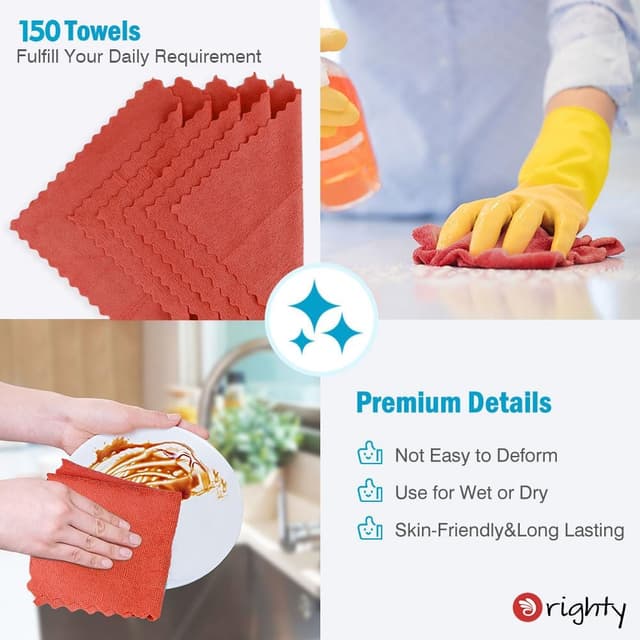 Detalle de Orighty Cleaning Cloths Bulk (150-Pack) Microfiber Shop Rags, Lint-Free Reusable Towels for Cars, Kitchen & Workbenches