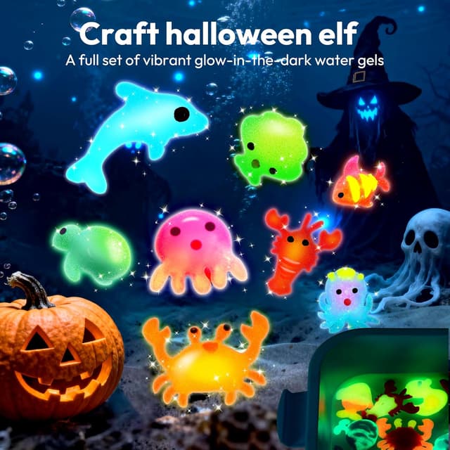 Detalle de Klever Kits Glow-in-the-Dark Water Gel Kit (Magic Fairy Water Pets) with 10 Glow Gels, 12 Sea Creature Molds, and Storage Bottle