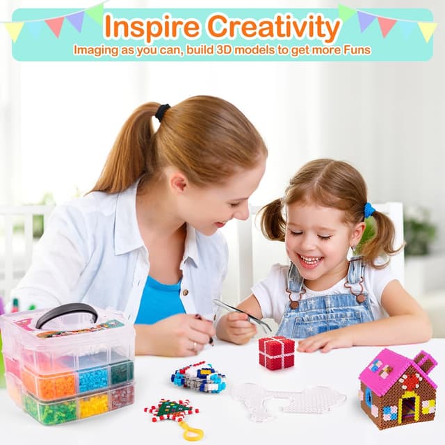 Detalle 2 de SLEMAKO Bügelperlen-Set mit 10.600 Steckperlen (inkl. Aufbewahrungsbox, Platten & Anleitungsbuch)