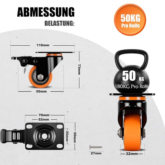 Detalle 2 de Asibaade ruote girevoli 360° 50 mm