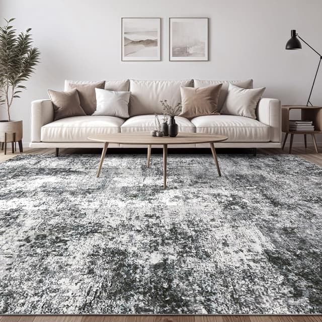 Detalle de DMOYEST 10x12 Washable Low Pile Area Rug for Living Room, Bedroom, Dining Room & Office (Grey)