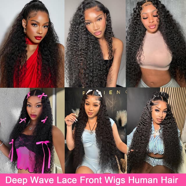 Detalle 2 de TONHONK 30-Inch Deep Wave Lace Front Wig (13x6 HD Lace, 200% Density, Human Hair, Glueless)