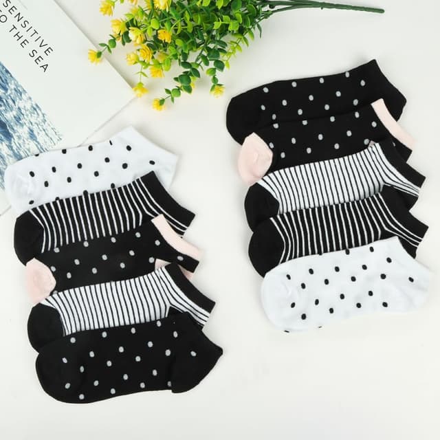 Detalle 2 de DiULi 10 paires de chaussettes femme courtes fantaisie en coton (35-42)