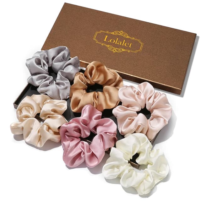 (6 Stück) Lolalet Seide-Scrunchies/Satin-Haargummis in 6 Farben – weich elastisch für Damen & Mädchen