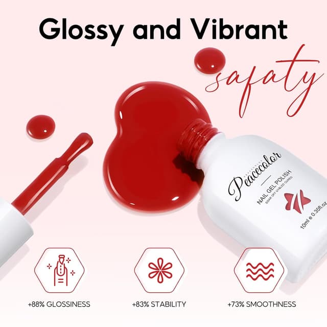 Thumbnail 6 de PEACECOLOR UV-Gel Nagellack Set mit 6 Farben (10 ml) – Weiß, Rot, Schwarz, Silber/Gold Flash