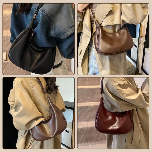 Detalle 2 de Aucuu women’s crescent shoulder bag (PU leather Y2K hobo) with interchangeable straps