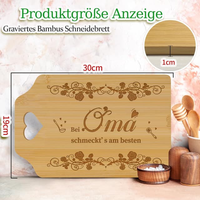 Detalle 2 de Niviy Graviertes Bambus Schneidebrett 30 × 19 cm