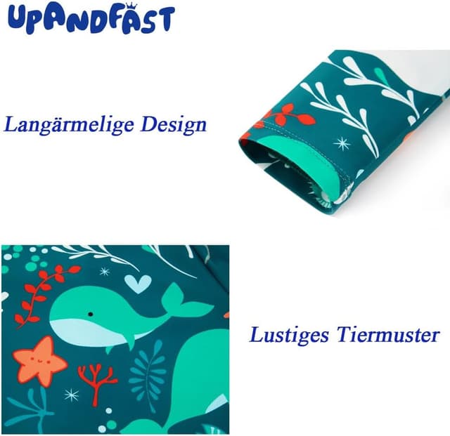 Detalle de upandfast Baby Jungen Badeanzug mit Sonnenhut UPF 50+ (langarm) und Reißverschluss