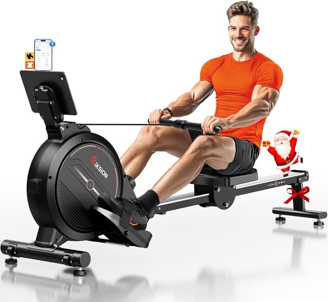 Detalle de RIKSION Magnetic Foldable Rowing Machine (LCD Monitor, 350LB Capacity) with KINOMAP compatibility