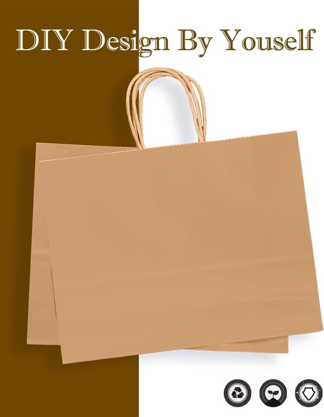 Thumbnail 6 de Gcardist 50 pack kraft gift paper bags with handles (32x11x24.5cm, brown)
