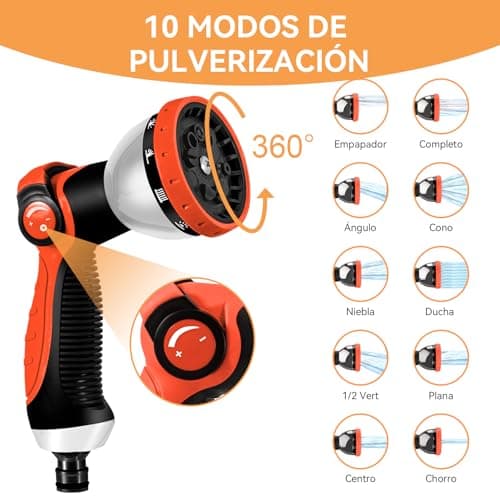 Detalle de Yofidra manguera extensible de jardín 15 m (5 m original) con 10 boquillas y conector de latón