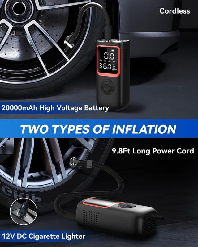 Detalle 2 de Portable Tire Inflator Air Compressor (150PSI) with Dual Display, LED Light & USB Output