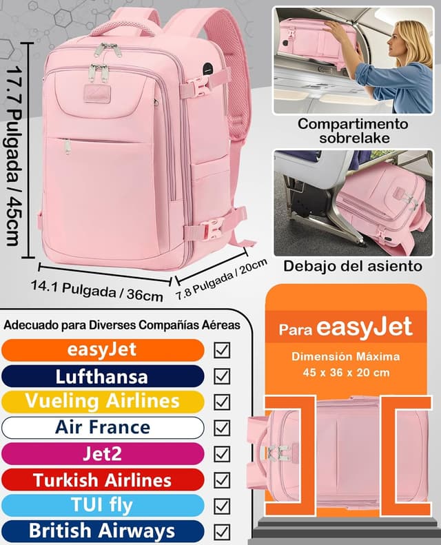 Detalle 2 de LYNXCHER Mochila de Viaje Cabina para Easyjet ✈