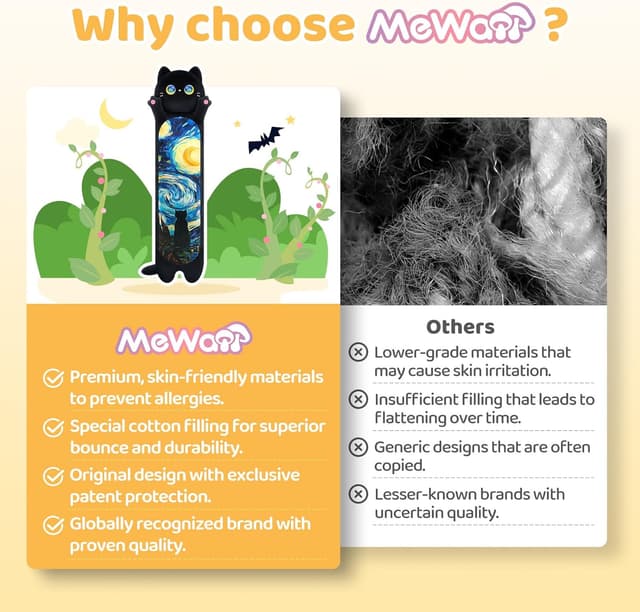 Thumbnail 6 de Mewaii 44” Long Cat Plush Body Pillow (110 cm) – Cute Black Cat Kawaii Plush