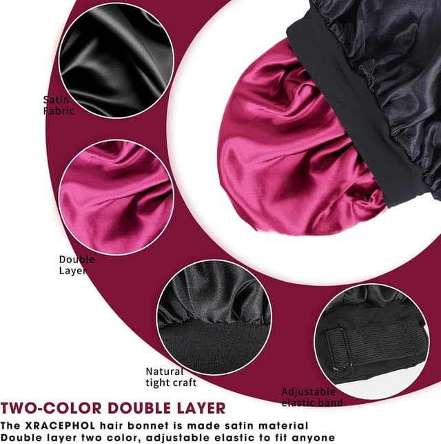 Detalle de XRACEPHOL Silk Bonnet for Sleeping – Double Layer Satin Adjustable Bonnet (for Black Women)