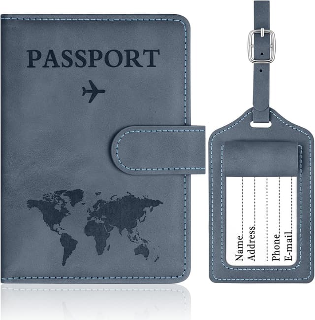 Detalle de OFFCUP Passport Holder Cover with RFID Blocking and Luggage Tag Set (Sea Blue)