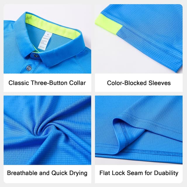 Detalle 1 de HUAKANG 3 Pack Men’s Short Sleeve Polo Shirts – Breathable Quick-Dry Sport & Gym Tops