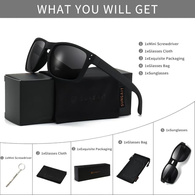 Detalle 2 de SUNGAIT Polarisées Polarisées Polarisées Polarisées Lunettes de soleil homme antidérapantes Polarisées pour conduite, golf et activités