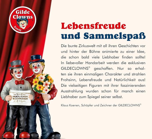 Detalle 2 de GILDE Clown Herzfigur mit Schriftzug „Schatz aus Kunstharz“ – Dekofigur, 13 cm