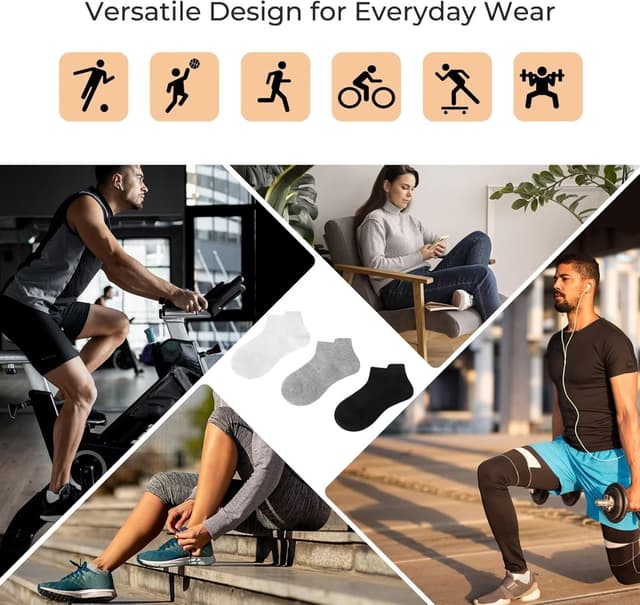 Detalle de EKSHER 10 Paar Sneaker Socken aus Baumwolle – atmungsaktive Kurzsocken für Sport & Alltag