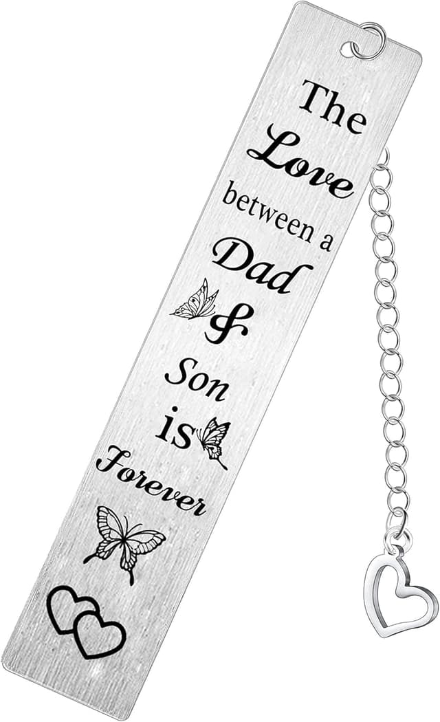 Detalle de Dad and Son bookmark gift in stainless steel: “The love between a dad & Son is forever”