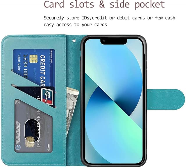 Detalle 2 de Nbziyoo Embossed Deer Floral Flip Wallet Case for iPhone 14 Plus (Blue)