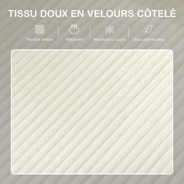 Detalle 2 de HOMCOM Canapé 3 places en velours côtelé beige avec repose-pieds et rangement