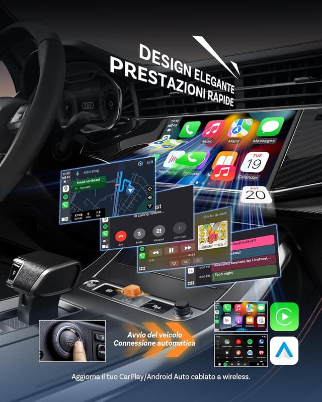 Detalle 2 de Ottocast Mini Slim 2026 Version: adattatore wireless CarPlay e Android Auto su USB‑C