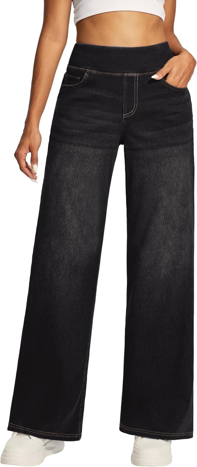 Detalle de Heathyoga Wide Leg Jeans for Women (High Waist Pull-On, Stretch Denim)